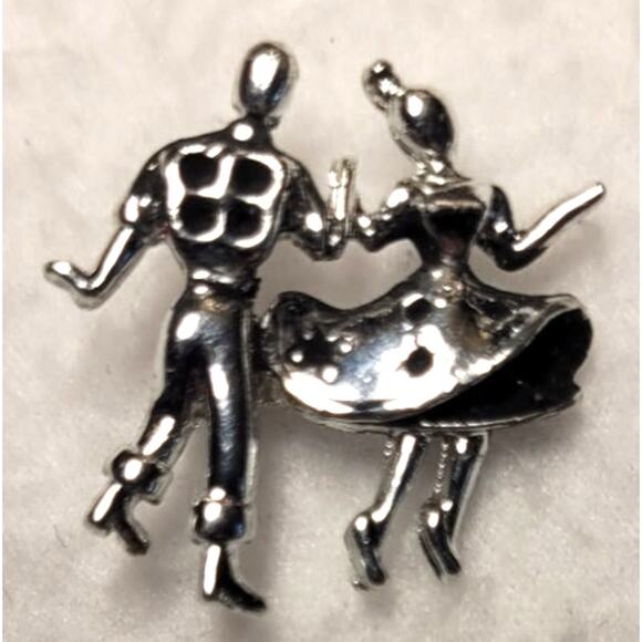 Vintage Rockabilly 50's Silvertone Dancers Man Women Couple Lapel Pin Brooch - Picture 2 of 4